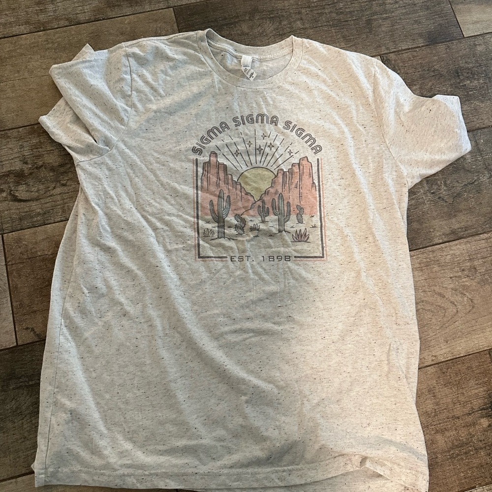 Tri Sigma Sigma Sigma XL Sorority Cactus Sunset Tee - Light Gray